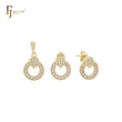 Kleines, rundes Schmuckset aus 14 Karat Gold mit weißem Zirkonia-Cluster, Anhänger und Ohrstecker