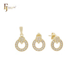 Kleines, rundes Schmuckset aus 14 Karat Gold mit weißem Zirkonia-Cluster, Anhänger und Ohrstecker