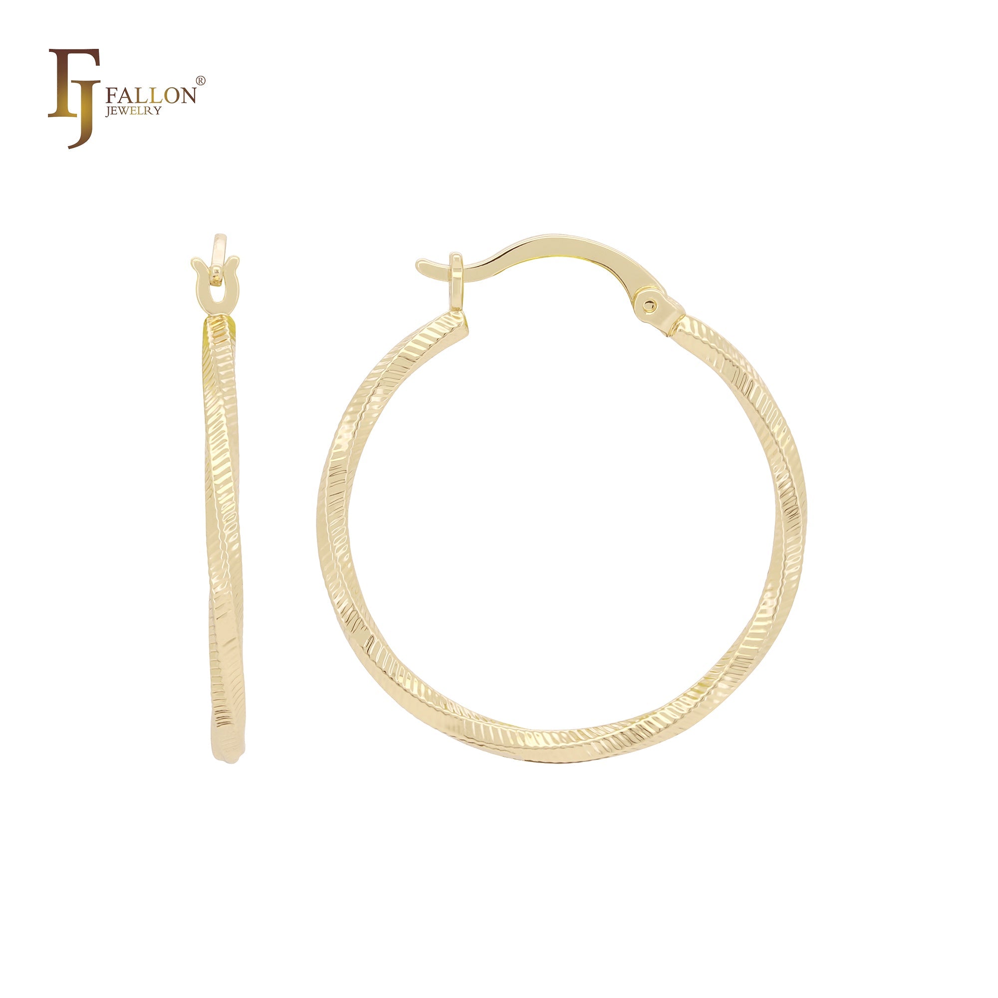 Glossy snake textured 14K Gold, Rose Gold Hoop Earrings