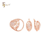 Conjunto de joias de ouro rosa com zircônias cúbicas brancas e anéis Marquise of Marquise