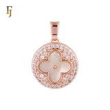 Lucky Disc Cluster white CZs Clover of Black or white Onyx 14K Gold, Rose Gold Pendant