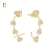 Hearty Heart of White CZs Cluster 14K Gold, Rose Gold Cuff Clip Stud Earrings