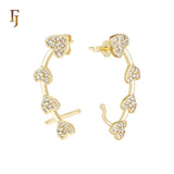 Hearty Heart of White CZs Cluster 14K Gold, Rose Gold Cuff Clip Stud Earrings