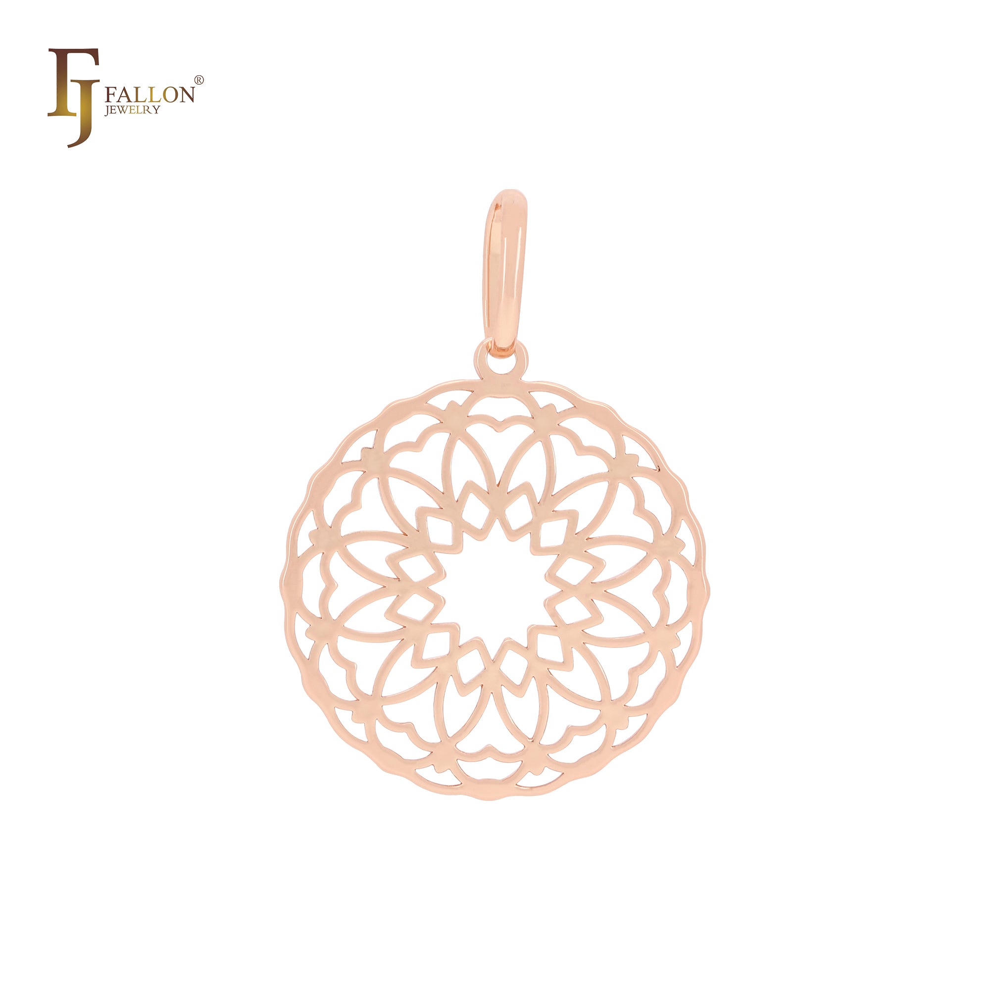 Colgante minimalista de oro rosa con caleidoscopio de flores