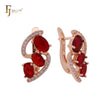 Triple Red CZs with white CZs cluster luxurious Rose Gold Russian Lock Earrings