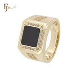 Black Oil Painted Men's Signet 14K Gold Rings