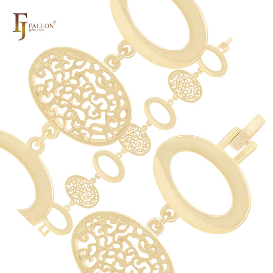Wide oval alternative filigree 14K Gold Bracelets