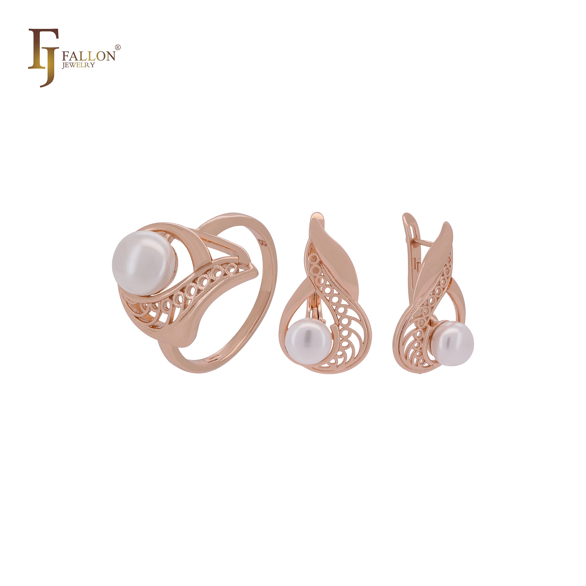 Tolles filigranes Perlen-Schmuckset aus Roségold mit Ringen