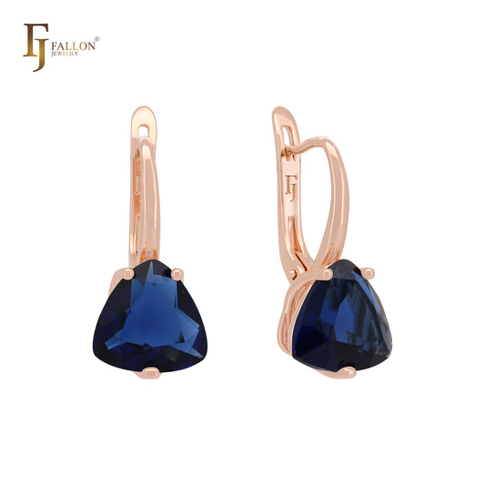 Solitaire triangular white or Colorful CZ Rose Gold Clip-On Earrings