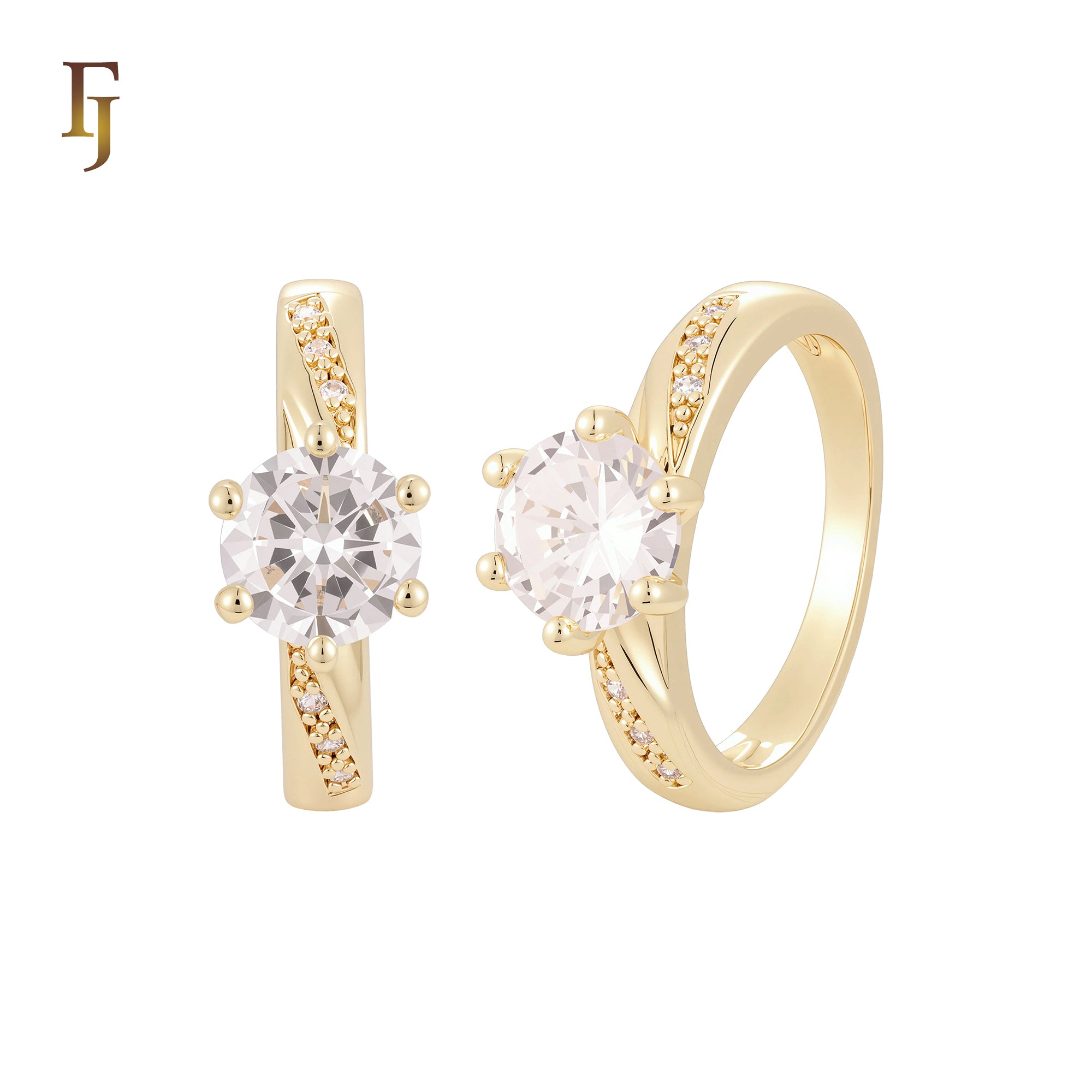 Slashed Ribbon textured 14K Gold, Rose Gold Wedding Set Rings Engagement and Band