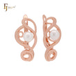 Interlocking curved wire pearl Rose Gold Russian Lock Earrings