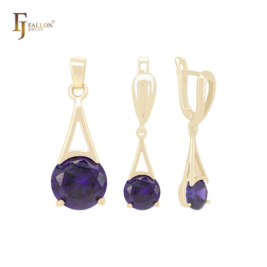 Solitaire Purple Oval CZ 14K Gold Jewelry Set with Pendant