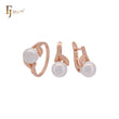 Pearl under leaves elegant Rose Gold Jewelry Set with Rings