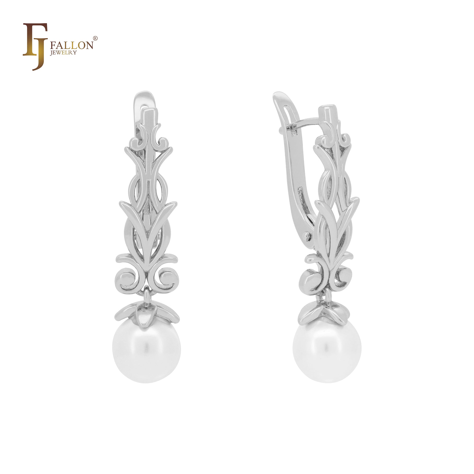 Fruitful pearl drop braches 14K Gold, Rose Gold, White Gold Russian Lock earrings