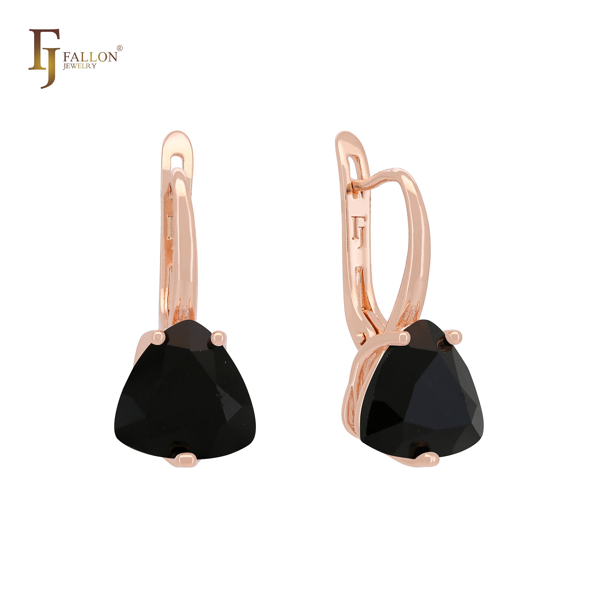 Solitaire triangular white or Colorful CZ Rose Gold Russian Lock Earrings