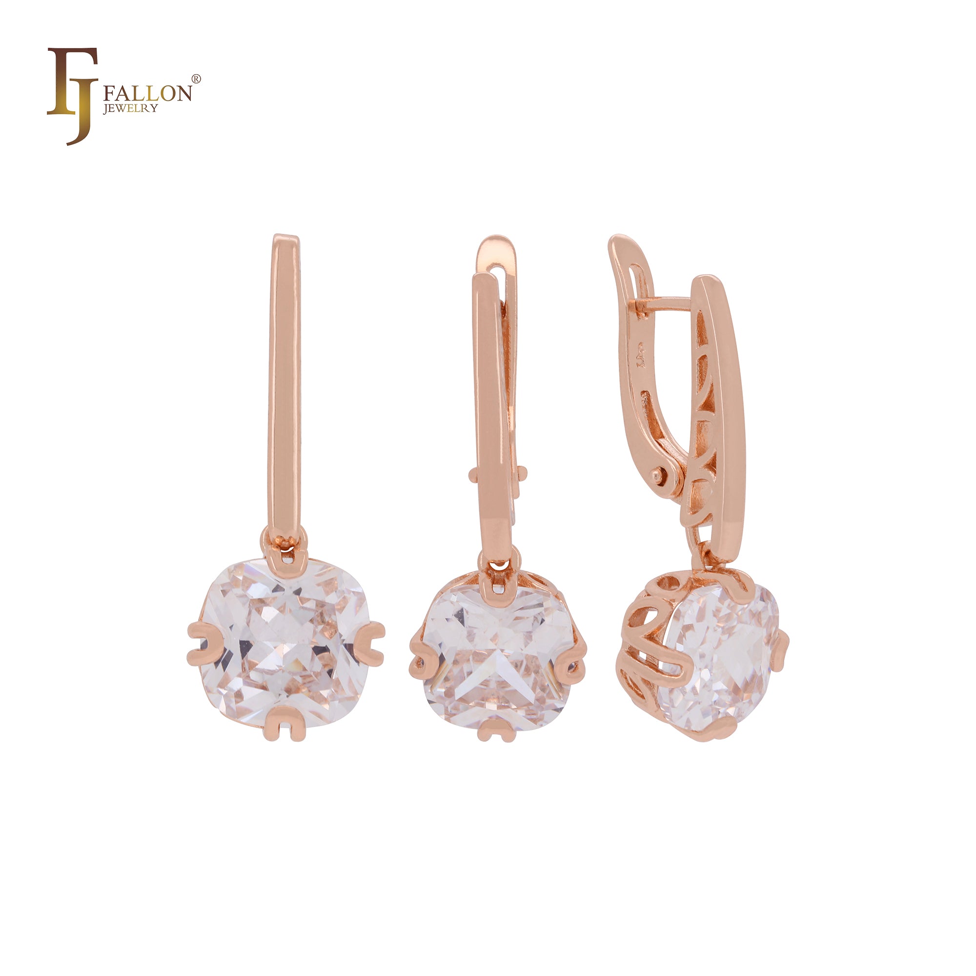 Solitär-Büroklammer-Schmuckset aus Roségold mit vier Krallen und weißem Zirkonia und Anhänger