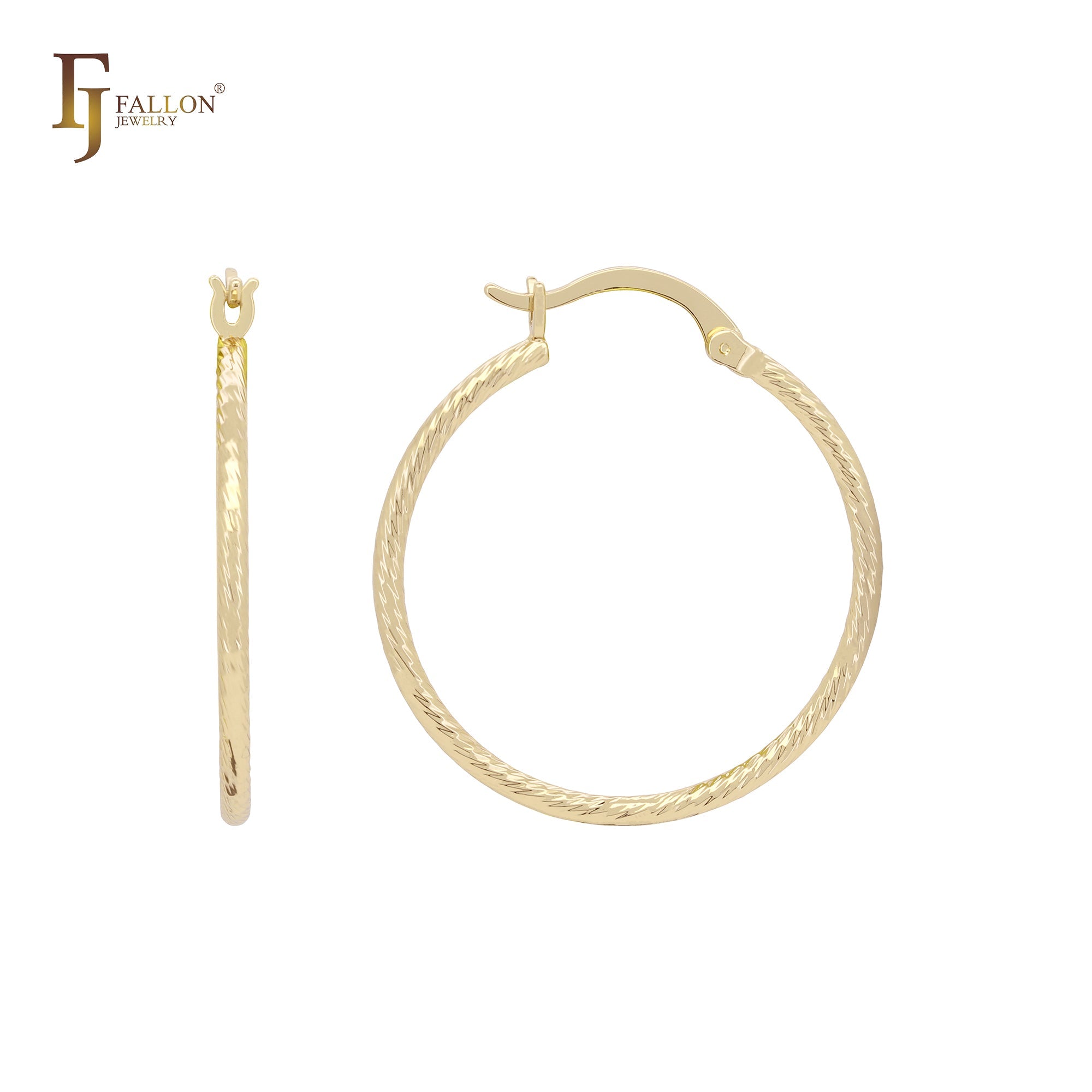 Textured Rope 14K Gold, Rose Gold, White Gold Hoop Earrings