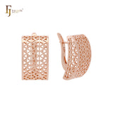 Triangular mesh net shaped Rose Gold Russian Lock Earrings