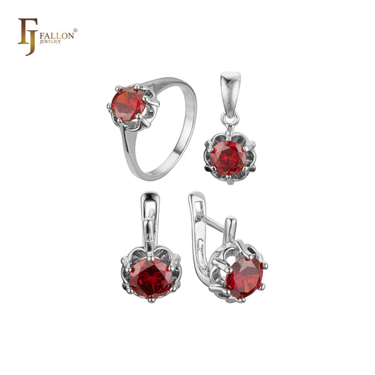 Solitaire big stone jewelry set plated in 14K Gold, Rose Gold colors