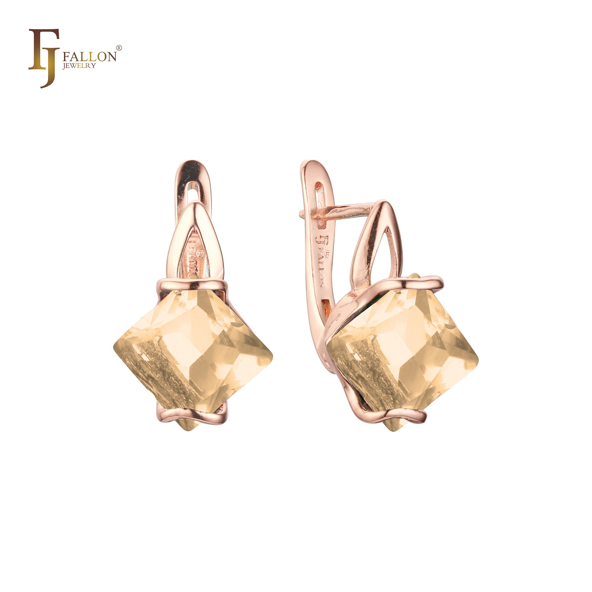 .Solitaire princess cut CZ 14K Gold, Rose Gold earrings