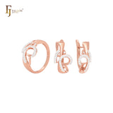Ineinandergreifende Drähte aus weißen Zirkonia-Steinen, Roségold-Schmuckset mit Ringen