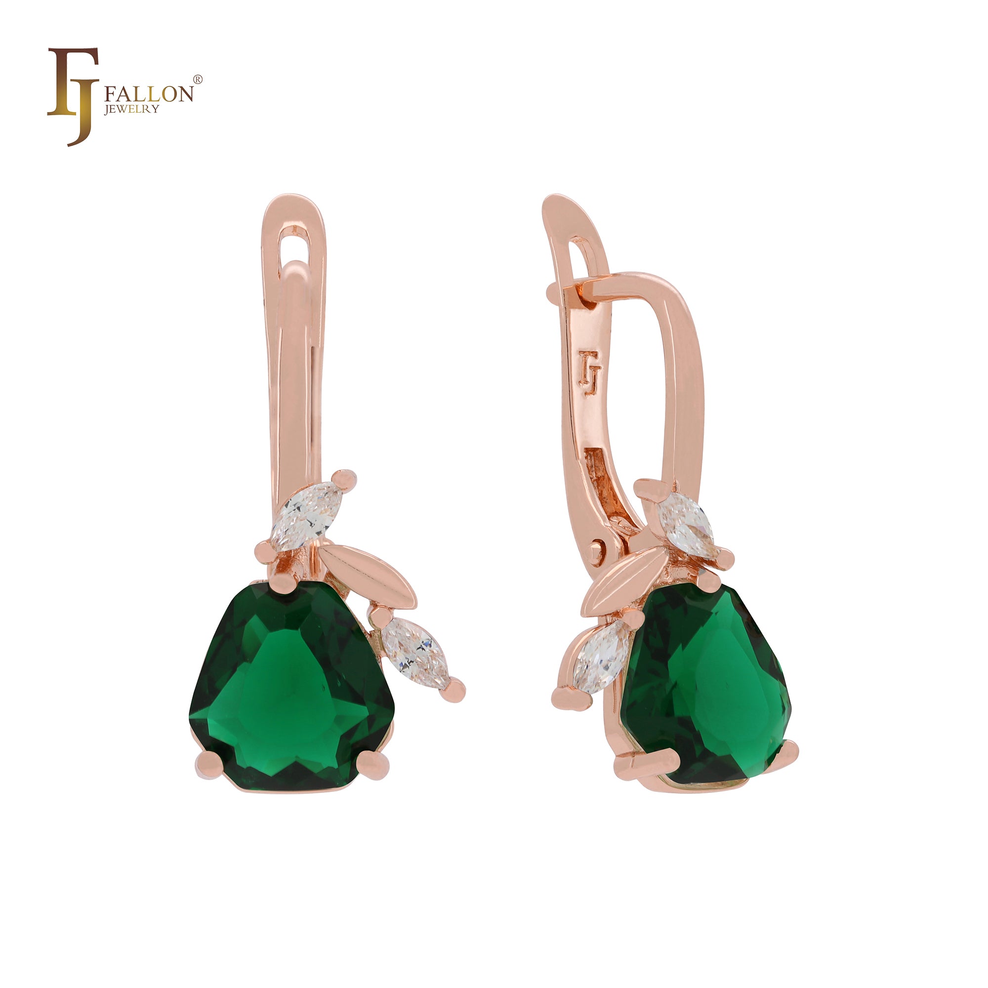 Cluster fruitful leaves colorful CZs Apple green Rose Gold Russian Lock Earrings