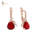 Cluster fruitful leaves colorful CZs Apple green Rose Gold Russian Lock Earrings