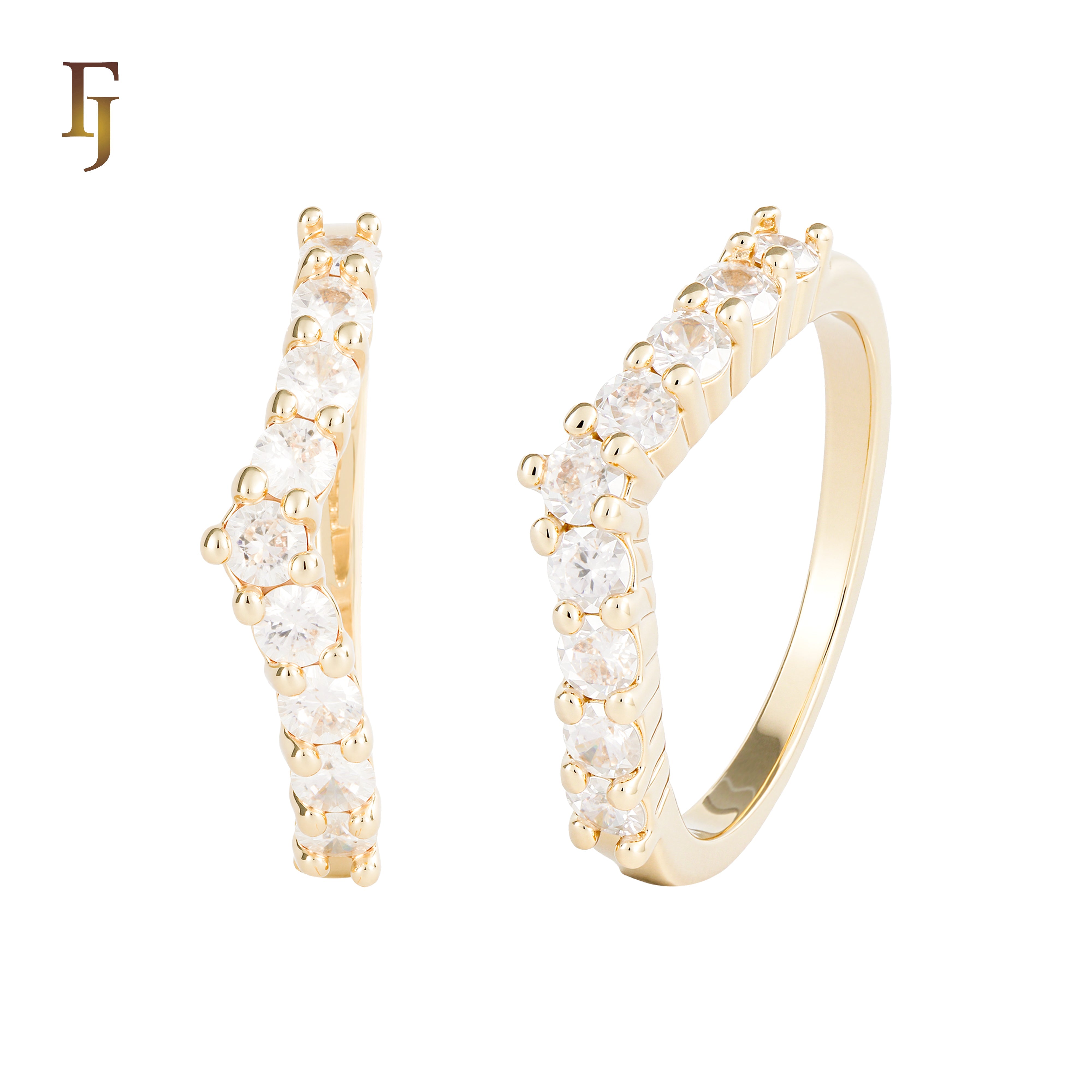 ソリティアと結婚指輪の重ね付け可能なリング (14K ゴールド、18K ゴールドメッキカラー)