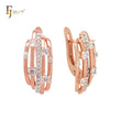 Parallel white CZs cluster geometric Rose Gold Russian Lock Earrings