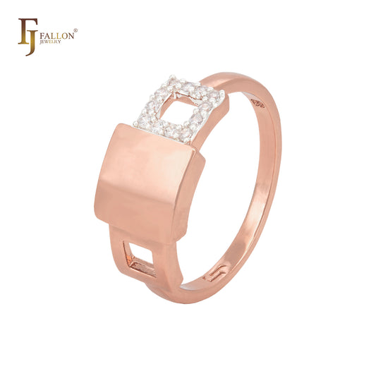 Cubo com cubo oco de CZs brancos Anéis de moda em ouro rosa