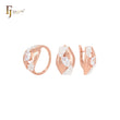 Ovales Sechseck mit weißem Solitär-CZ und gepflasterten weißen Zirkonia-Steinen, zweifarbiges Schmuckset aus Roségold mit Ringen