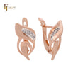 Overlapping twisted leaves of white CZs Rose Gold two tone Russian Lock Earrings