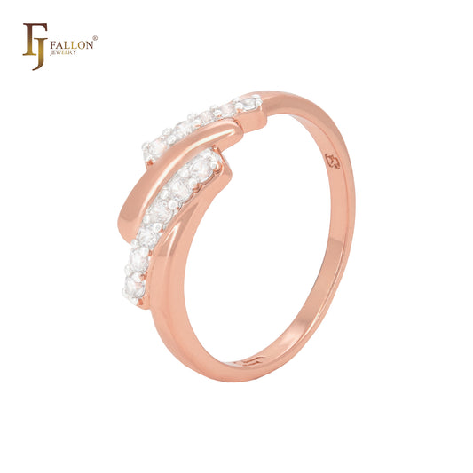 Quatro fileiras com anéis de moda em dois tons de ouro rosa com zircônias brancas