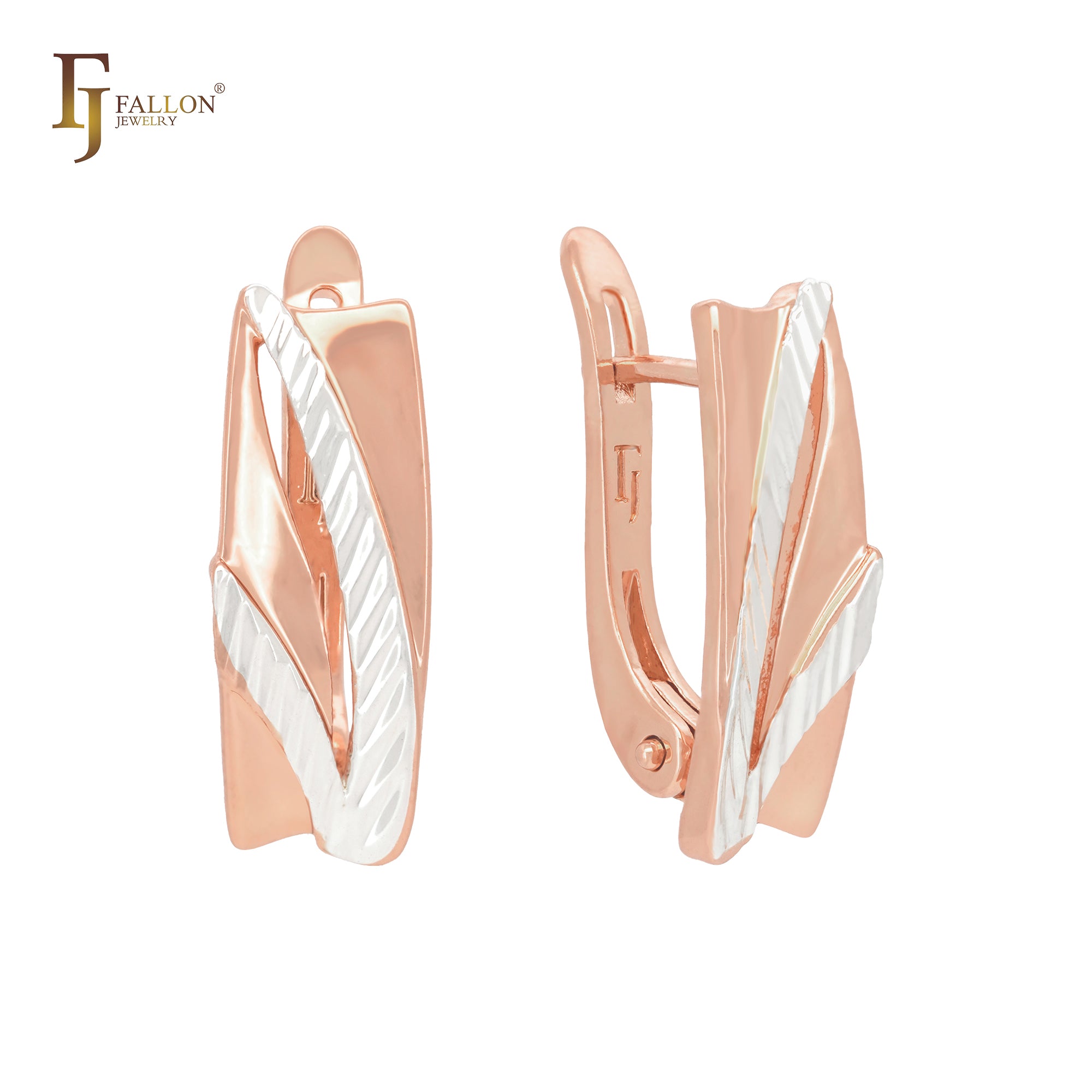 Chevron textured v Rose Gold two tone Russian Lock Earrings
