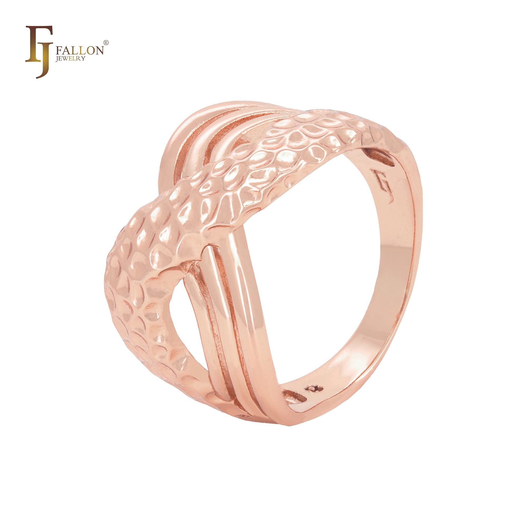 Ineinandergreifende, sich kreuzende geometrische Moderinge aus 14 Karat Gold und Roségold