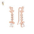 Triple white CZs Flower Rose Gold Crawler Ear Climber  Earrings