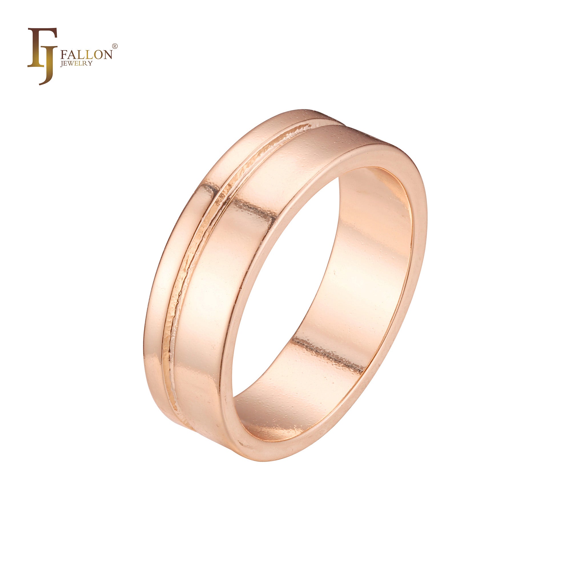14K ゴールド、ローズゴールドメッキカラーのダブルバンド結婚指輪