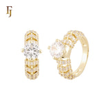 Thousand parallel bands of white CZs 14K Gold, Rose Gold Wedding Set Rings Engagement and Band