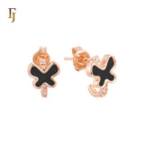 Paved white CZs crossing Black or white Onyx Butterfly 14K Gold, Rose Gold Stud Earrings