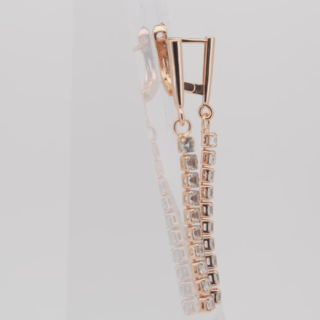 Gold Long Drop Earrings with CZ Tennis Chain – Elegant Sparkling Dangle Earrings for Women – FJ Jewelry