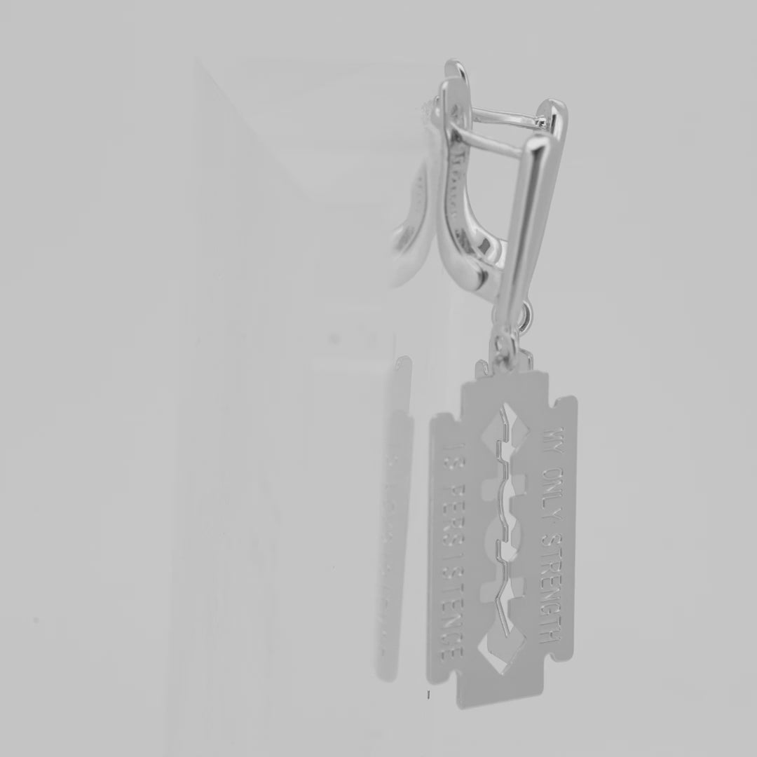 Gold Plated Razor Blade Russian Lock Earrings with Engraved Inspirational Quote