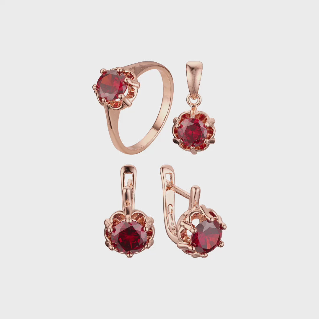 Conjunto de joias de pedra grande Solitaire banhado em ouro 14K, cores de ouro rosa