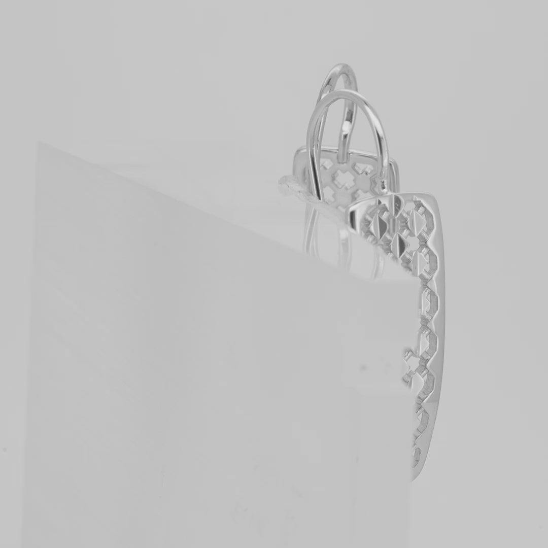 Rose Gold Wire Hook Earrings – Geometric Cutout Rectangle Design | Lightweight Fashion Jewelry by FJ