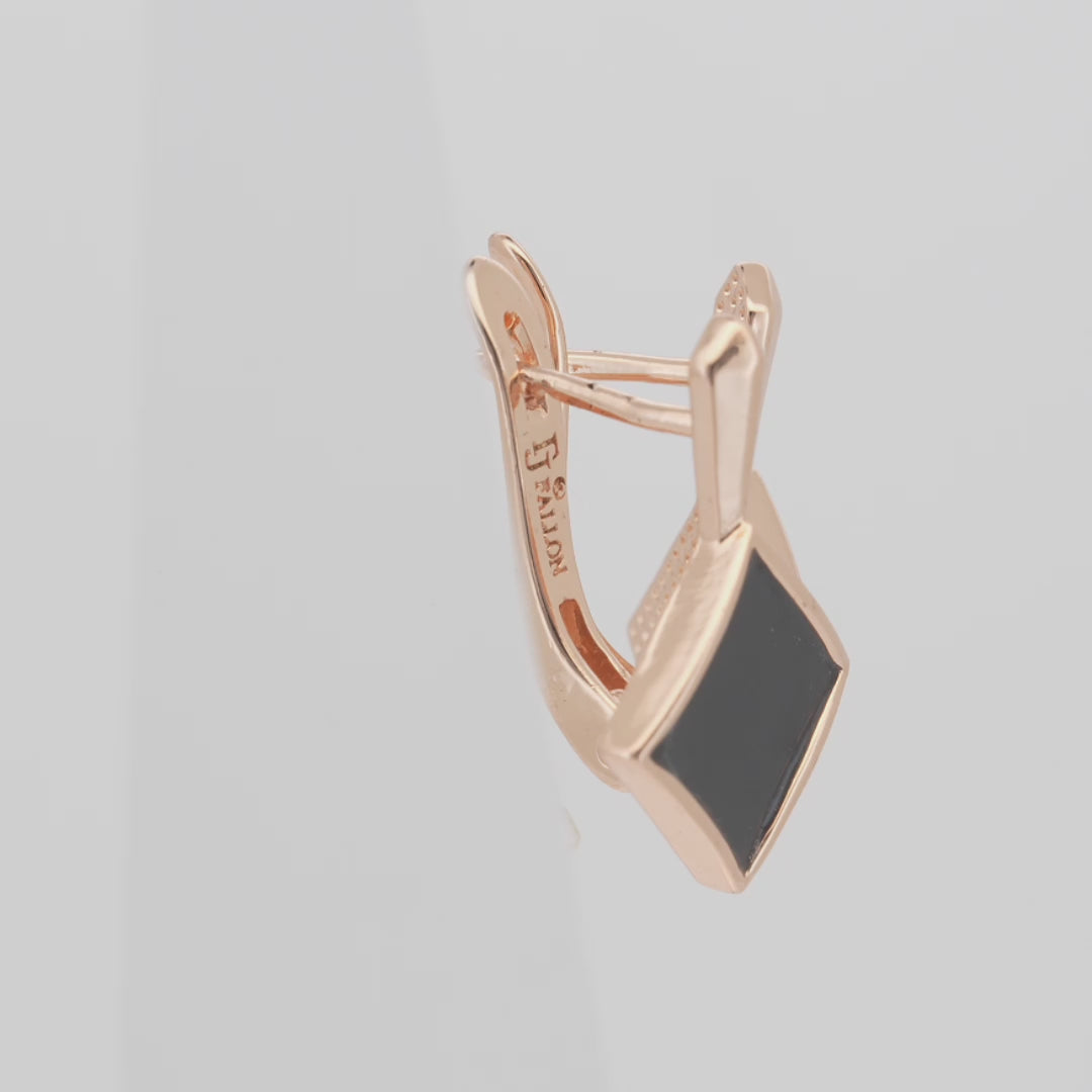 Chic Black Enamel Diamond-Shaped Gold Earrings – Geometric Minimalist Jewelry for Modern Women