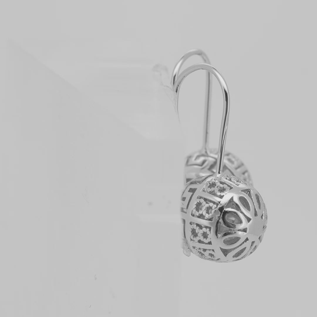 Rose Gold Wire Hook Earrings – Dome Cutout Floral & Greek Key Pattern | Retro Filigree Non-Tarnish Jewelry by FJ