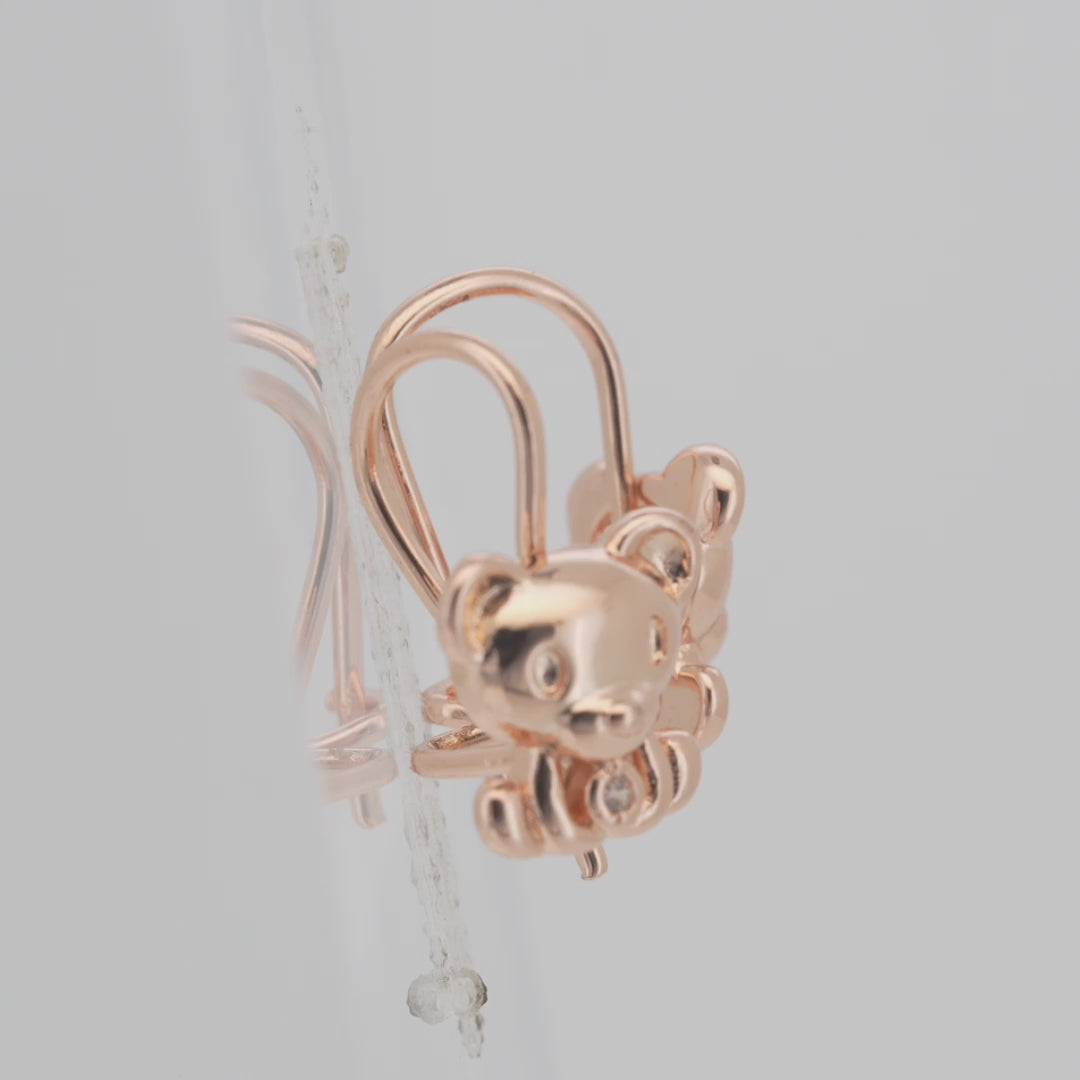 Aretes de gancho de alambre con oso solitario para niño en Oro 14K, oro rosa, baño de dos tonos