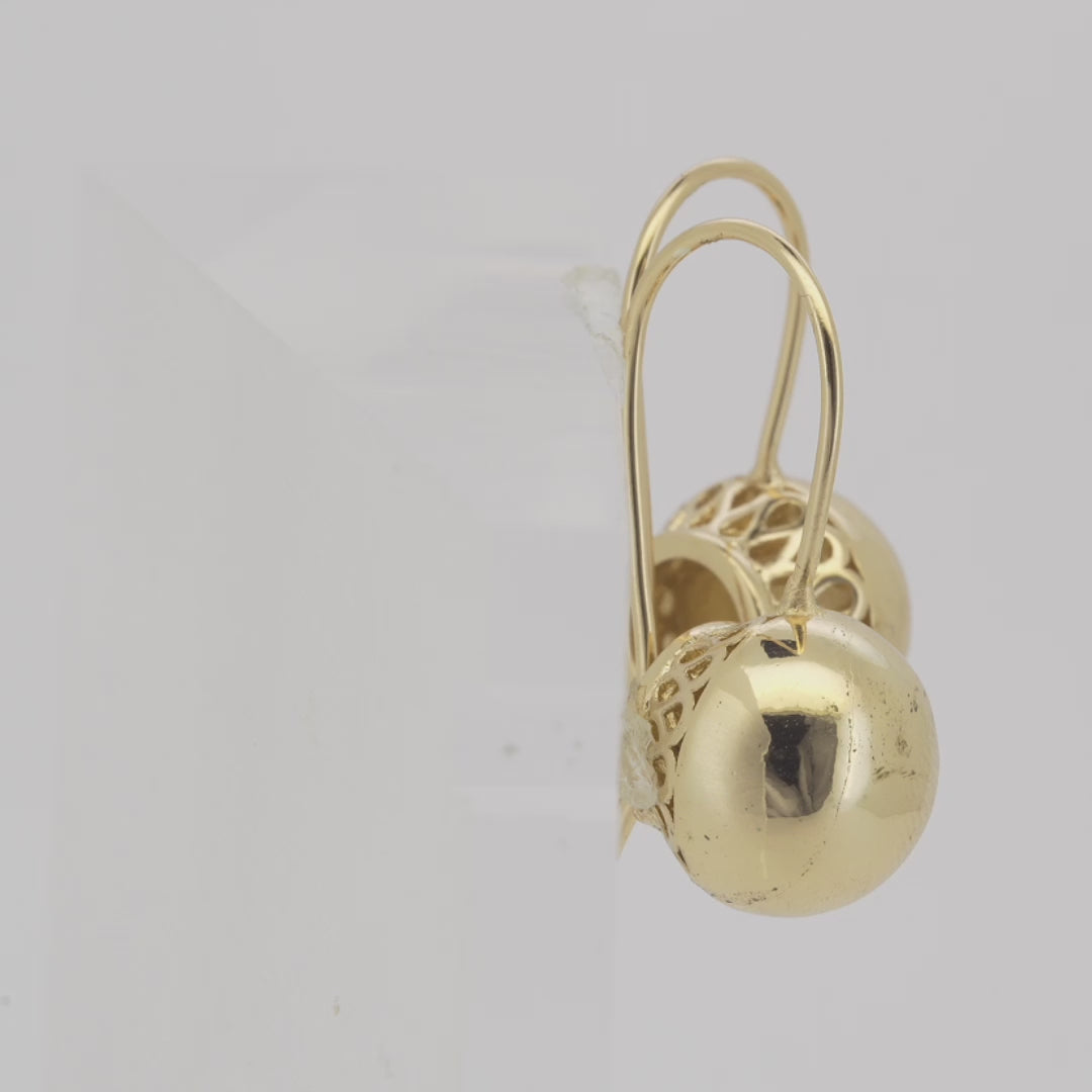 White Gold Wire Hook Earrings – Polished Dome Drop with Openwork Back Elegant Non-Tarnish Jewelry by FJ