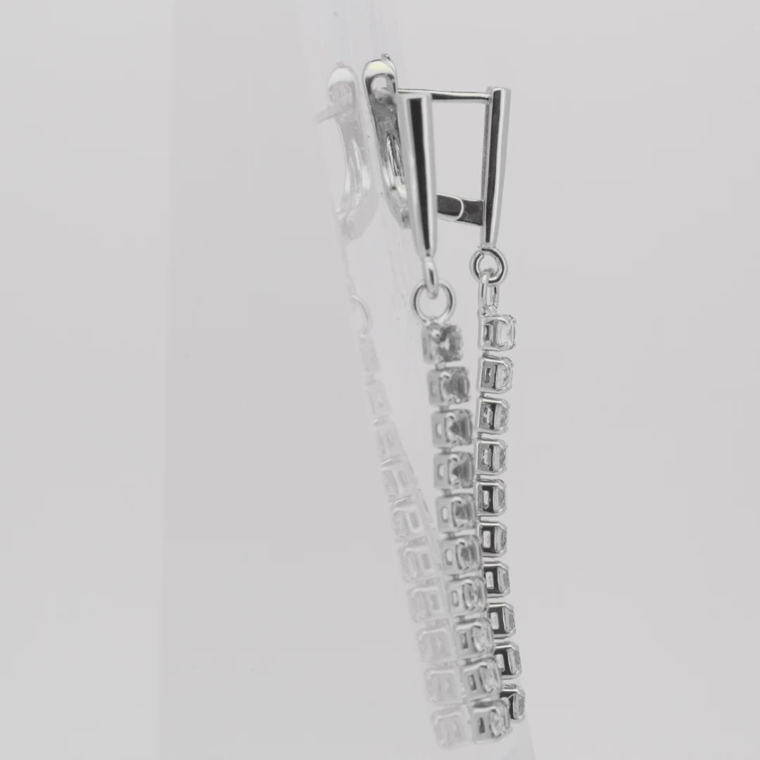 Gold Long Drop Earrings with CZ Tennis Chain – Elegant Sparkling Dangle Earrings for Women – FJ Jewelry