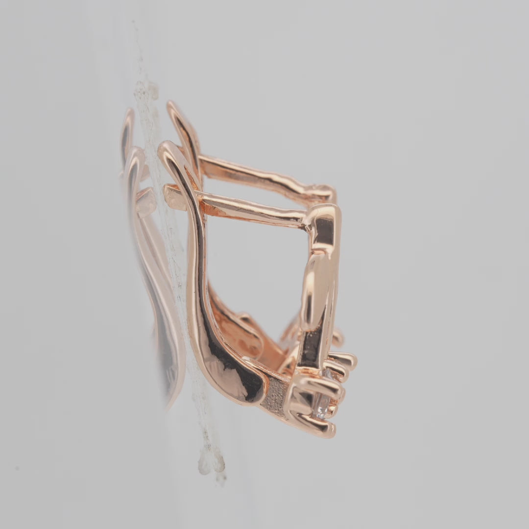 Child Russian Lock Earrings – Leaf and Branch Design with CZ Drops | Kids Nature-Inspired Jewelry by FJ