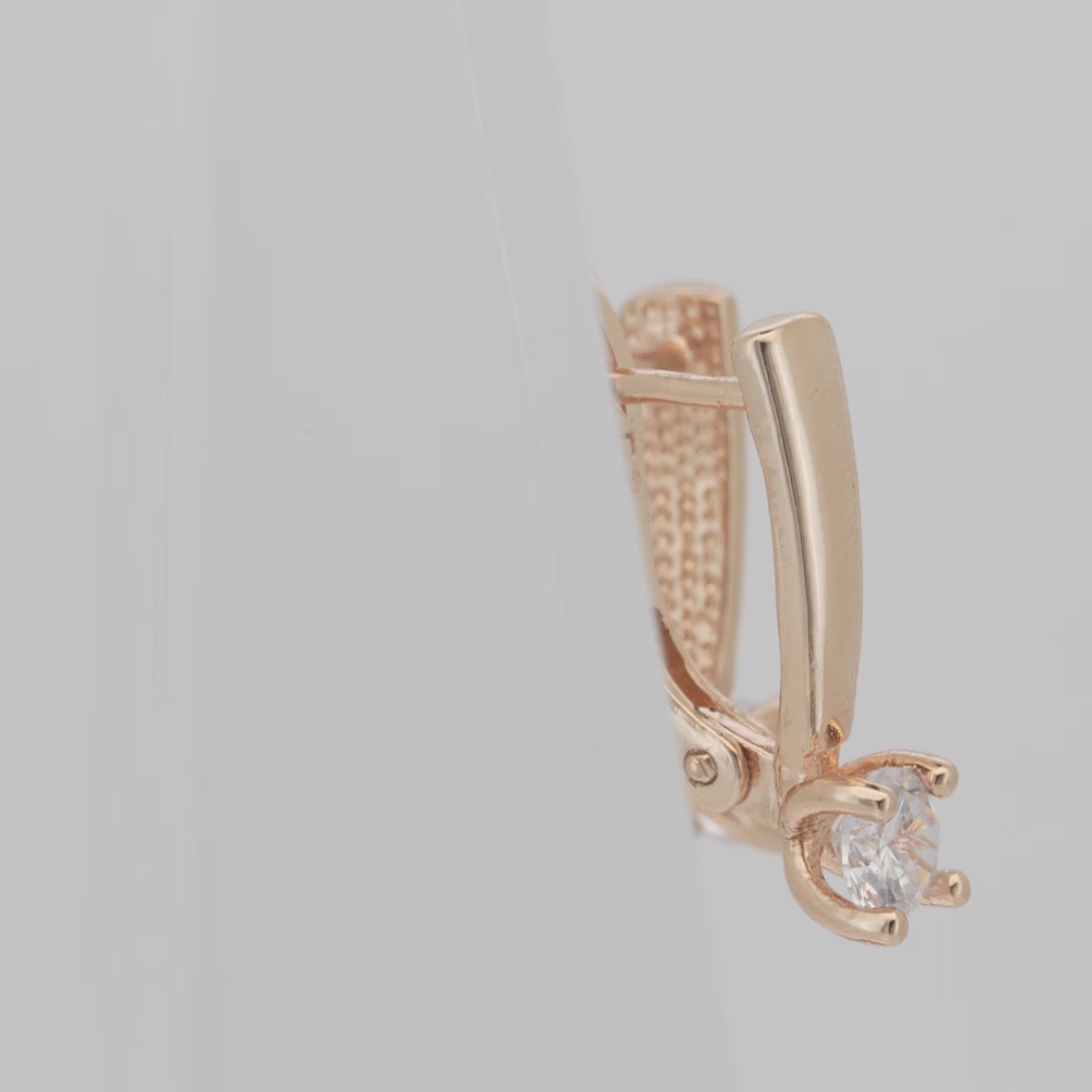 .14K ゴールド、ローズゴールドメッキ色のソリティア イヤリング